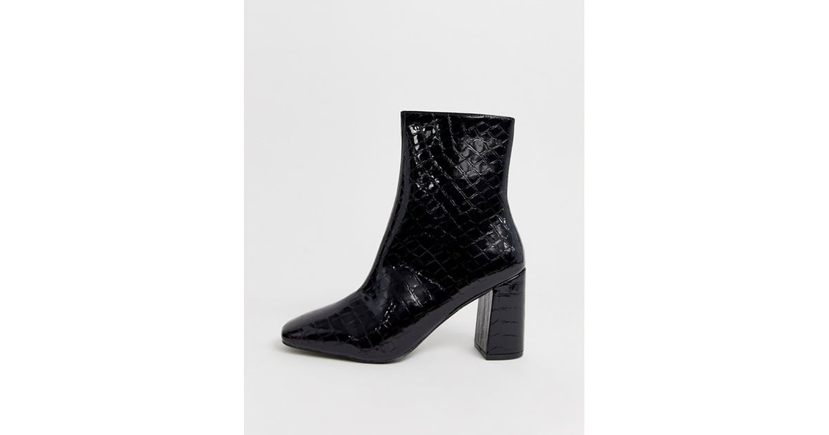 wide fit black patent ankle boots