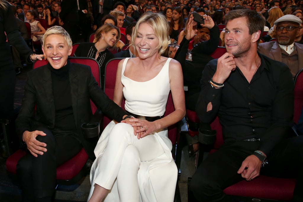 Ellen DeGeneres and Portia de Rossi cracked up with Chris Hemsworth.