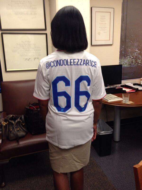Condoleezza Rice showed her American pride with a custom jersey.
Source: Twitter user condoleezzarice