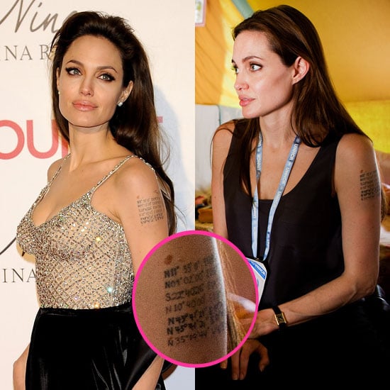 Pictures of Angelina Jolie's Arm Tattoo With 7th Coordinate Line ...