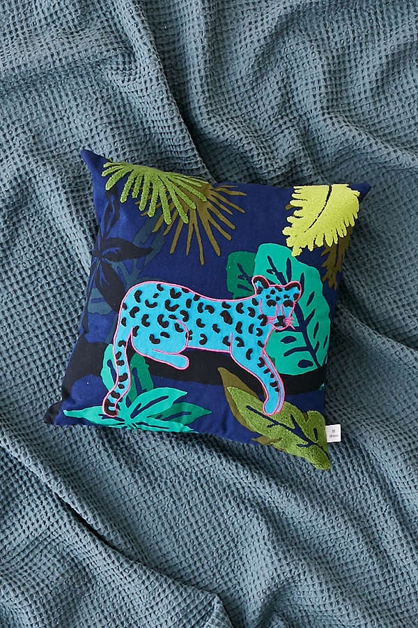 Urban Outfitters Neon Cat Throw Pillow 17 Palm Leaf Statement