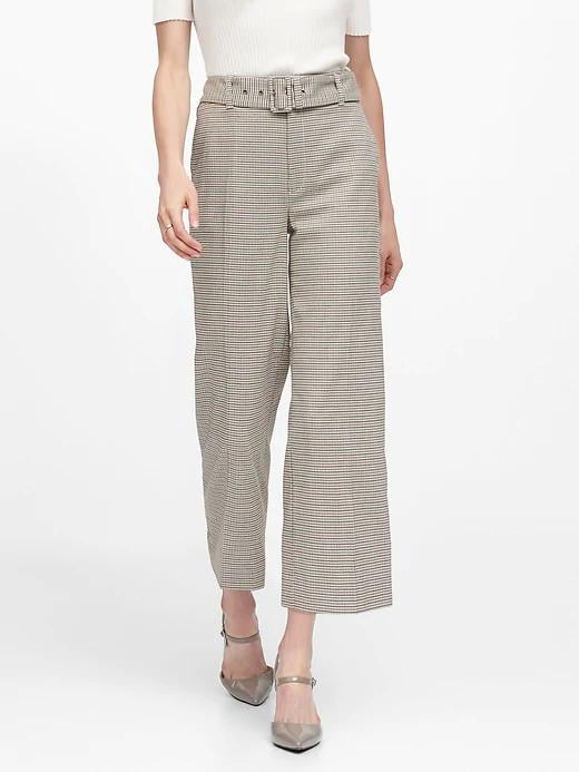Slim Wide-Leg Houndstooth Cropped Pant