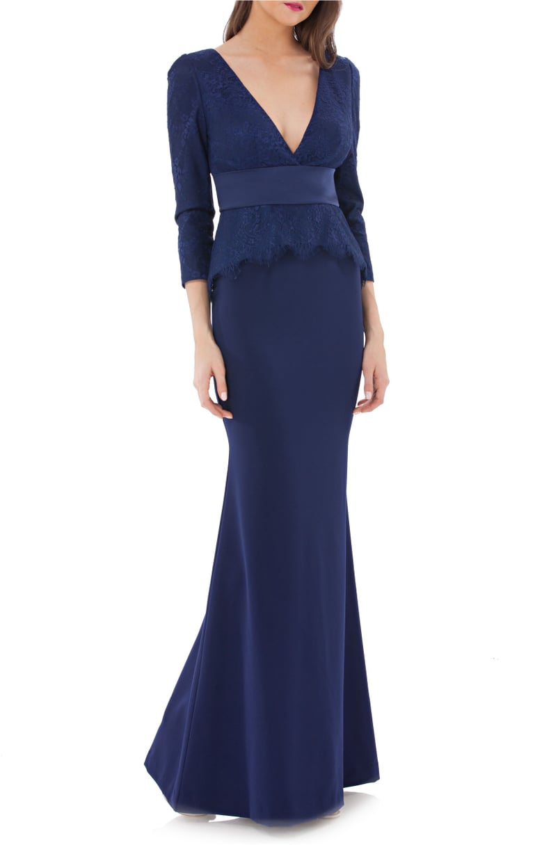 JS Collection Lace & Crepe Peplum Gown