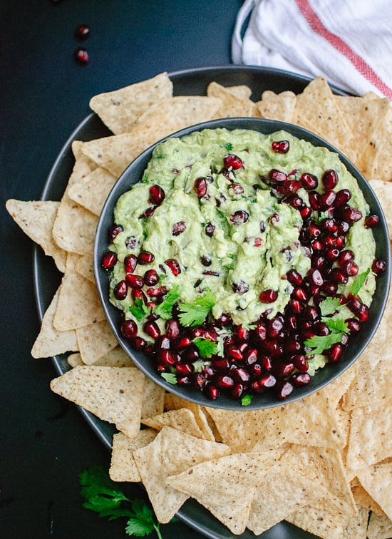 Pomegranate guacamole gives you a healthy dose of antioxidants and brings a festive touch to a gathering.