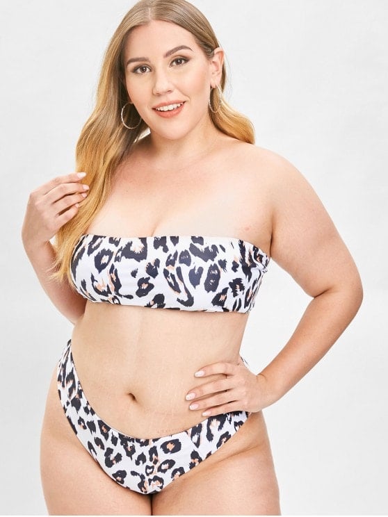 ZAFUL Leopard Plus Size Bandeau Bikini Set