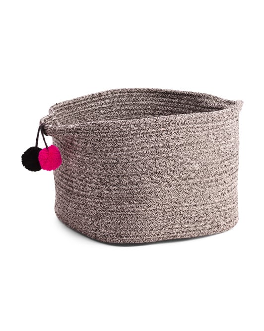 Small Tapered Rope Storage Basket With Poms