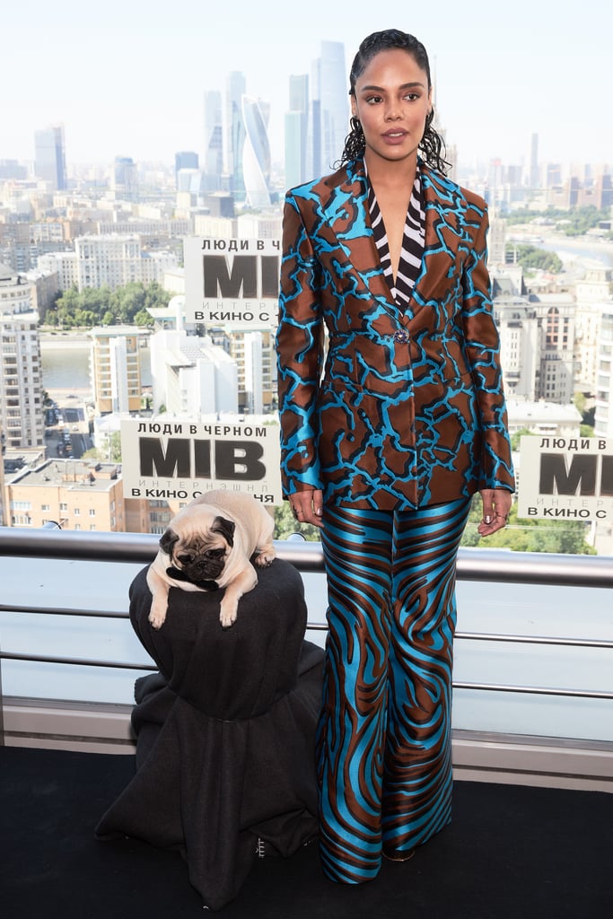 Tessa Thompson Wearing an Animal-Print Suit in 2019