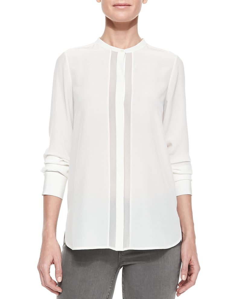 Vince Sheer and Charmeuse Long-Sleeve Blouse