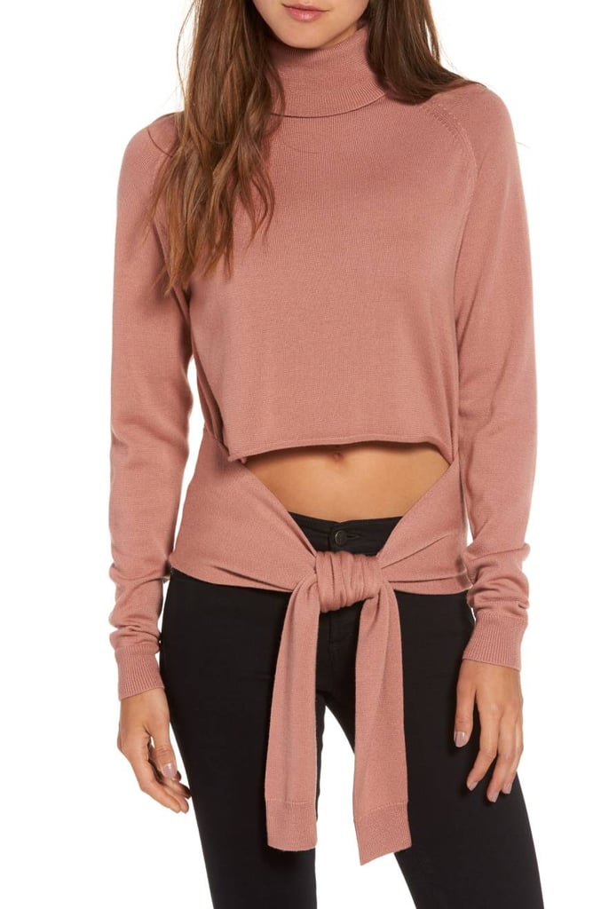 Kendall + Kylie Tie-Front Turtleneck Sweater