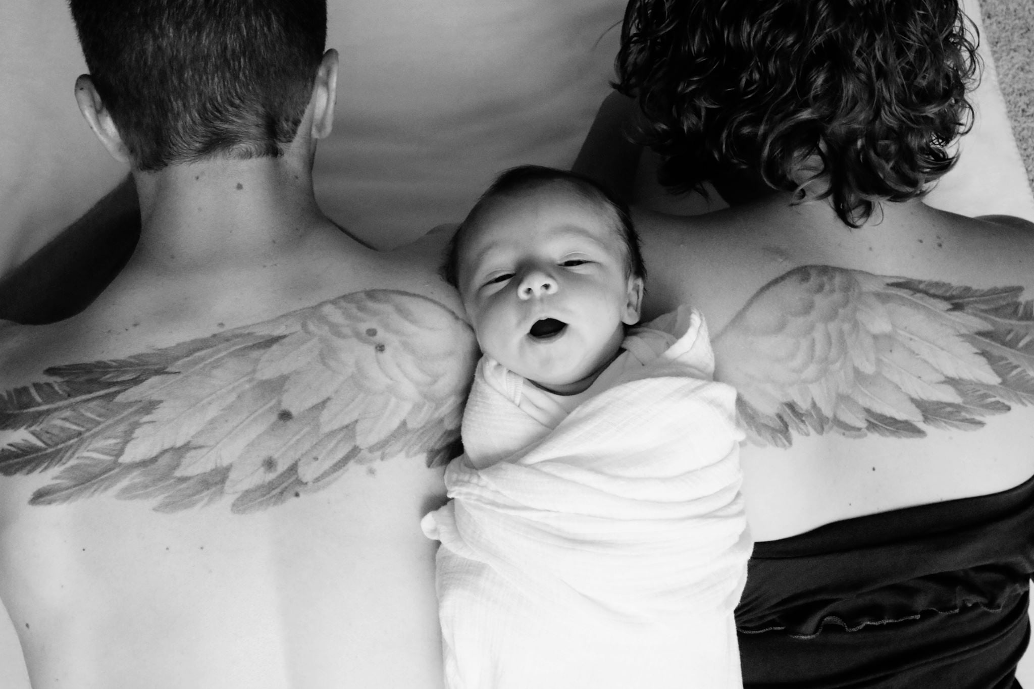 Newborn Photo Featuring Parents' Memorial Tattoos | POPSUGAR Family Newborn Photo Featuring Parents' Memorial Tattoos | POPSUGAR Family