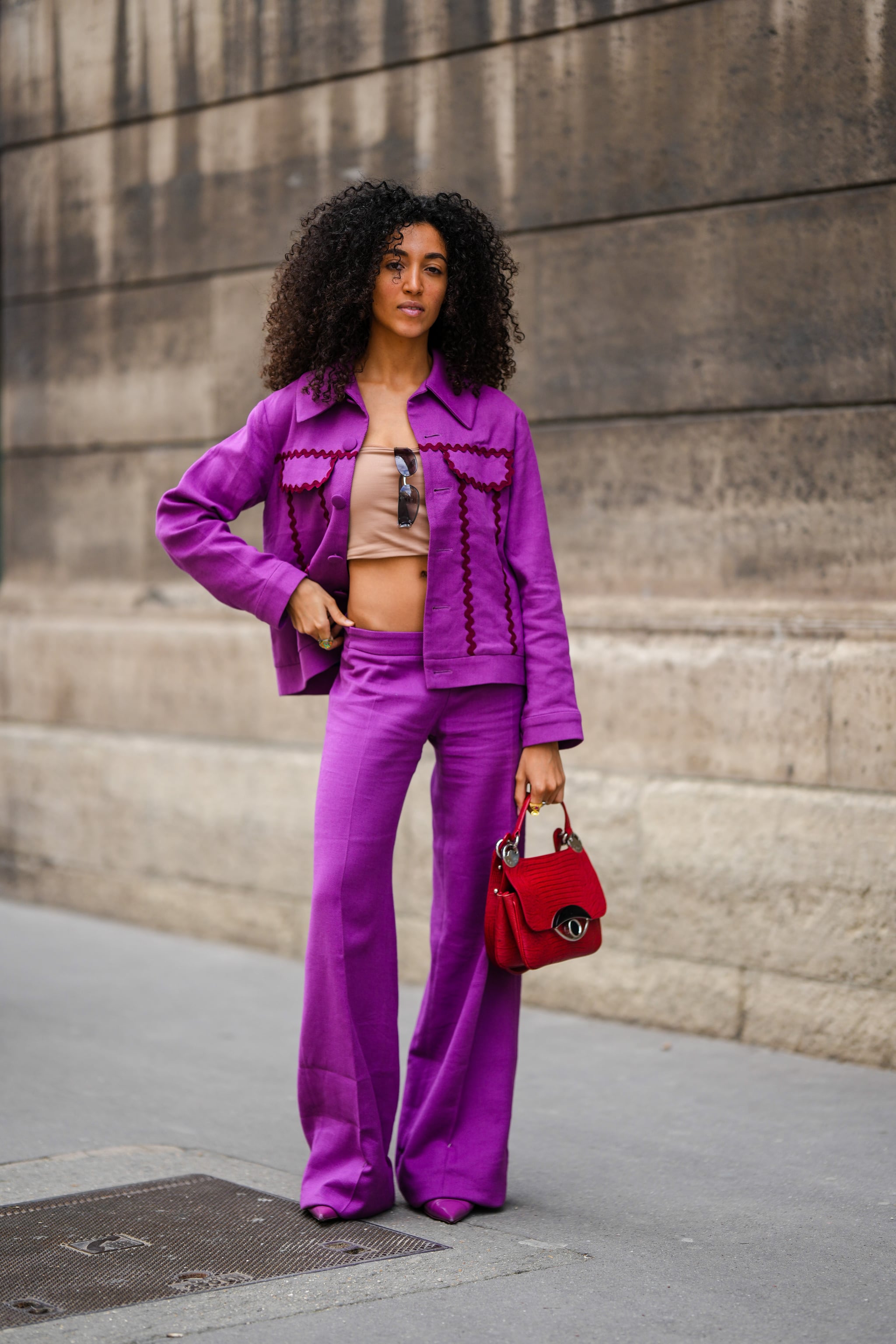 Purple jacket clearance outfits