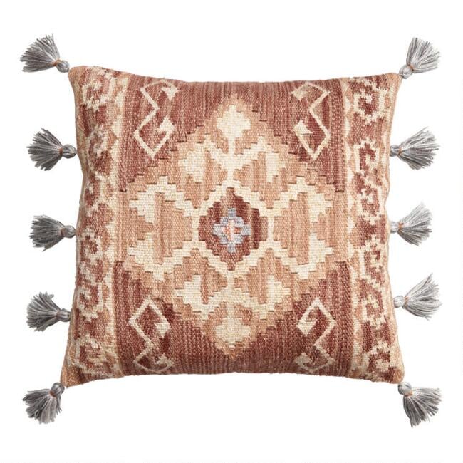 Rust Kilim Indoor Outdoor Throw Pillow With Tassels