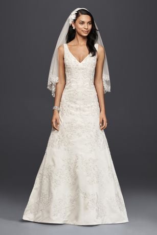 Oleg Cassini V-Neck Lace A-Line Wedding Dress