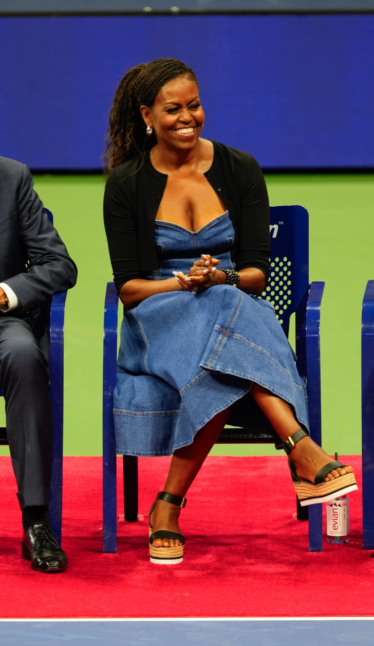 Michelle Obama's Denim Oscar de la Renta Dress at US Open POPSUGAR