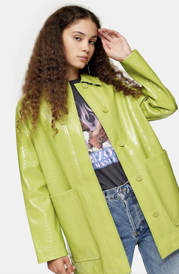 Topshop Alma Crocodile Faux Leather Shirt Jacket