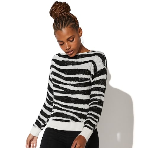 Vylette Tiger Print Boatneck Sweater