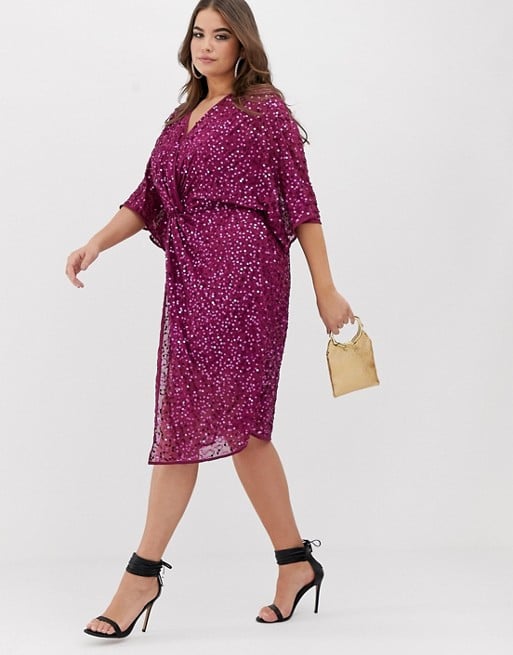 ASOS Design Curve Scatter Sequin Knot Front Kimono Midi Dress