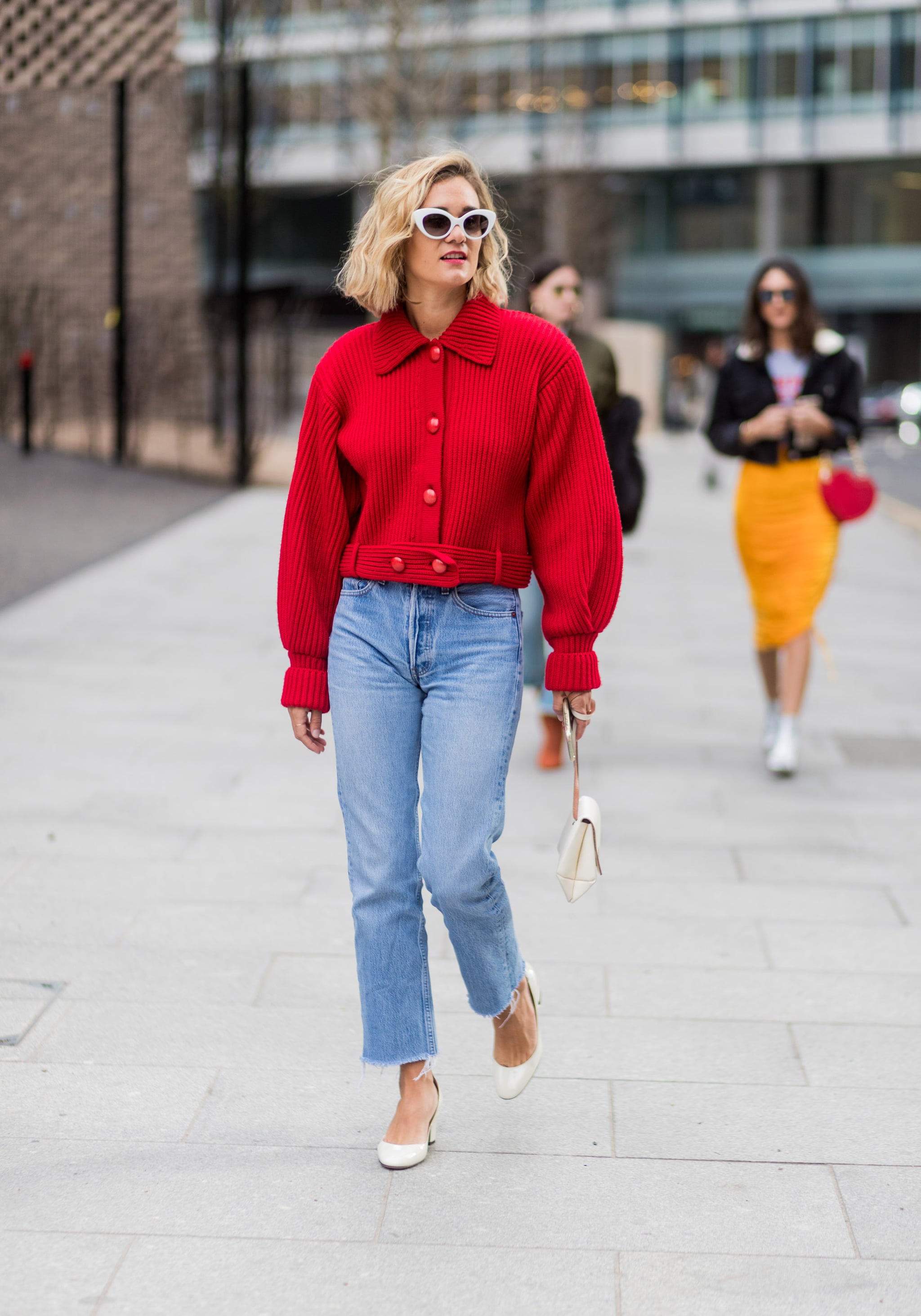 red high waisted mom jeans
