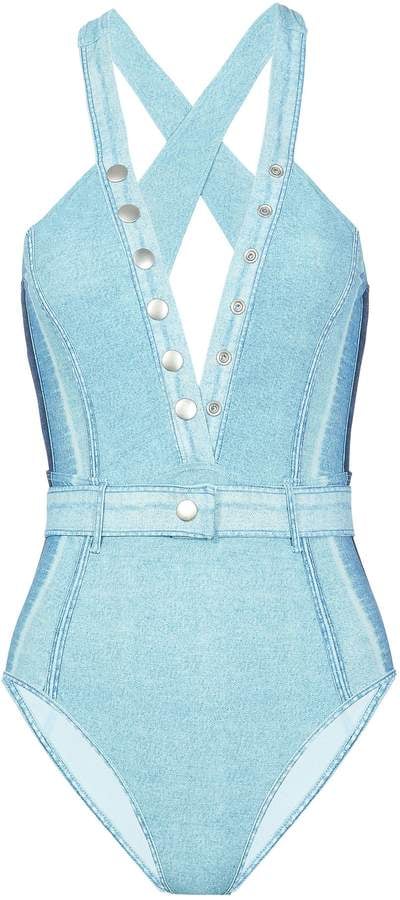 Jonathan Simkhai Swim Vintage Denim One Piece Swimsuit