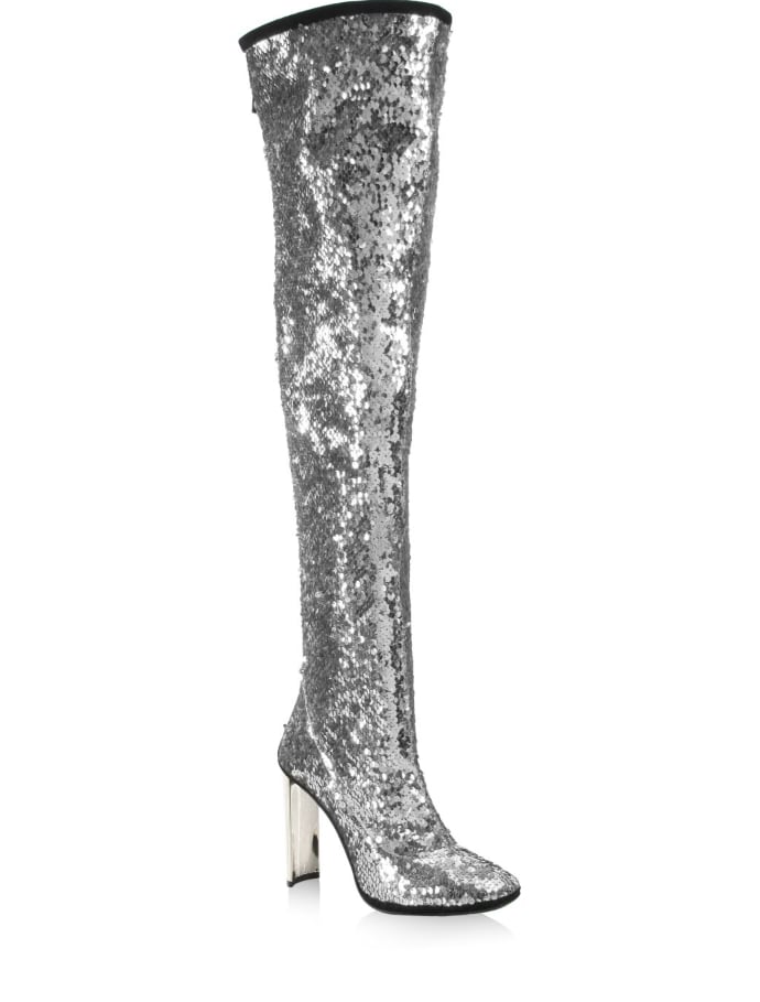 Giuseppe Zanotti Sequin Metallic Over-The-Knee Boots | Cyrus's Silver Embellished Boots Sparkled So They Deserve a Medal | Fashion 8