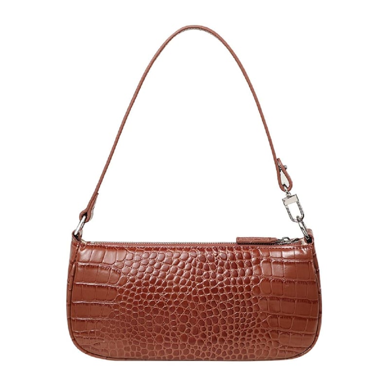 Barabum Crocodile Pattern Shoulder Baguette Bag in Brown