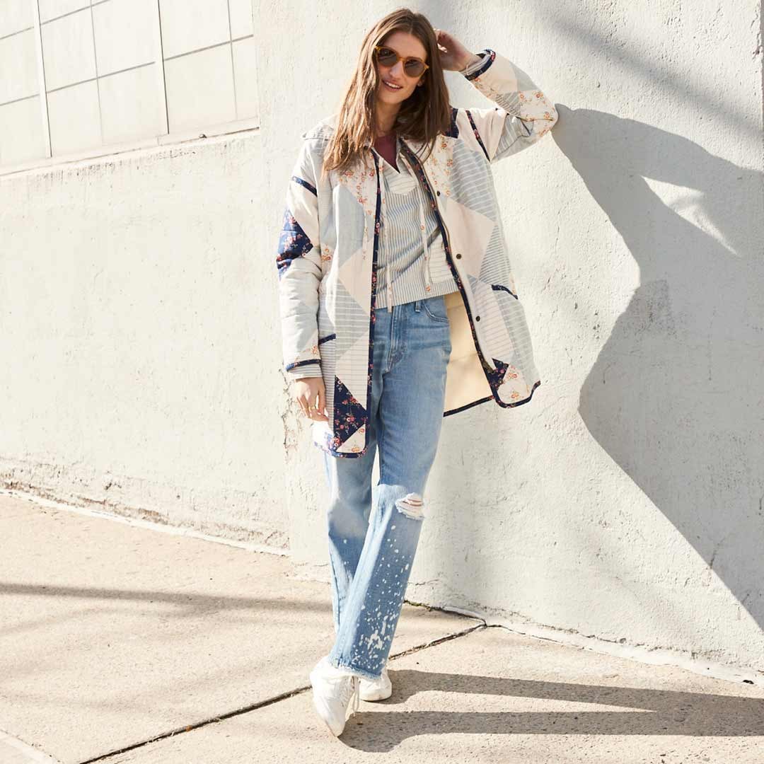 Madewell x the new denim project patchwork cocoon coat clearance