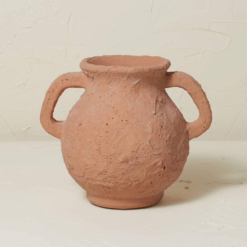 A Clay Vase: Terracotta Vase With Handle Brown Clay