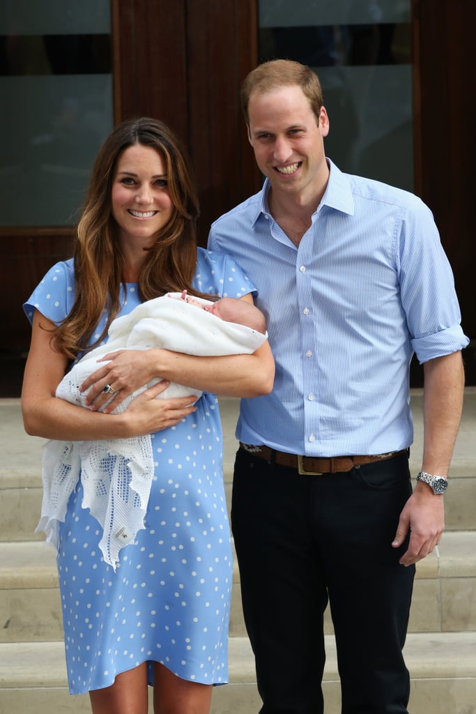 Because it was the couple's first birth — not to mention that whole "future king of England" thing — Kate and Will took time to speak to the press before putting George in his car seat and heading home. 
The Duchess of Cambridge also made headlines for proudly displaying her still-round and totally normal postpartum belly, something that many people still can't seem to get over.