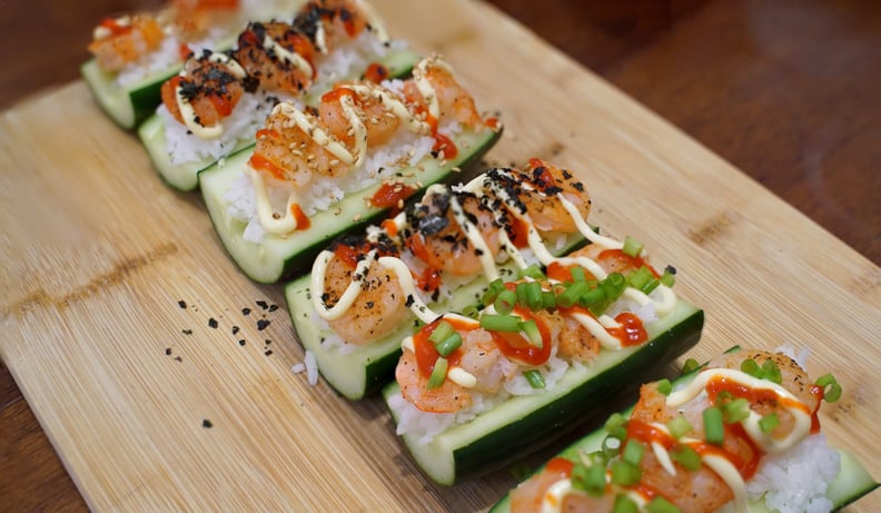 finished cucumber shrimp sushi boats recipe from tiktok