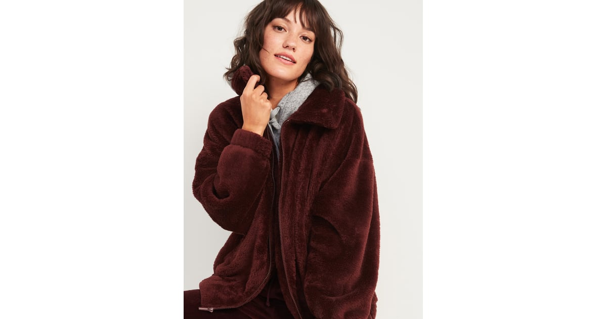 Cozy teddy sherpa zip cheap lounge jacket for women