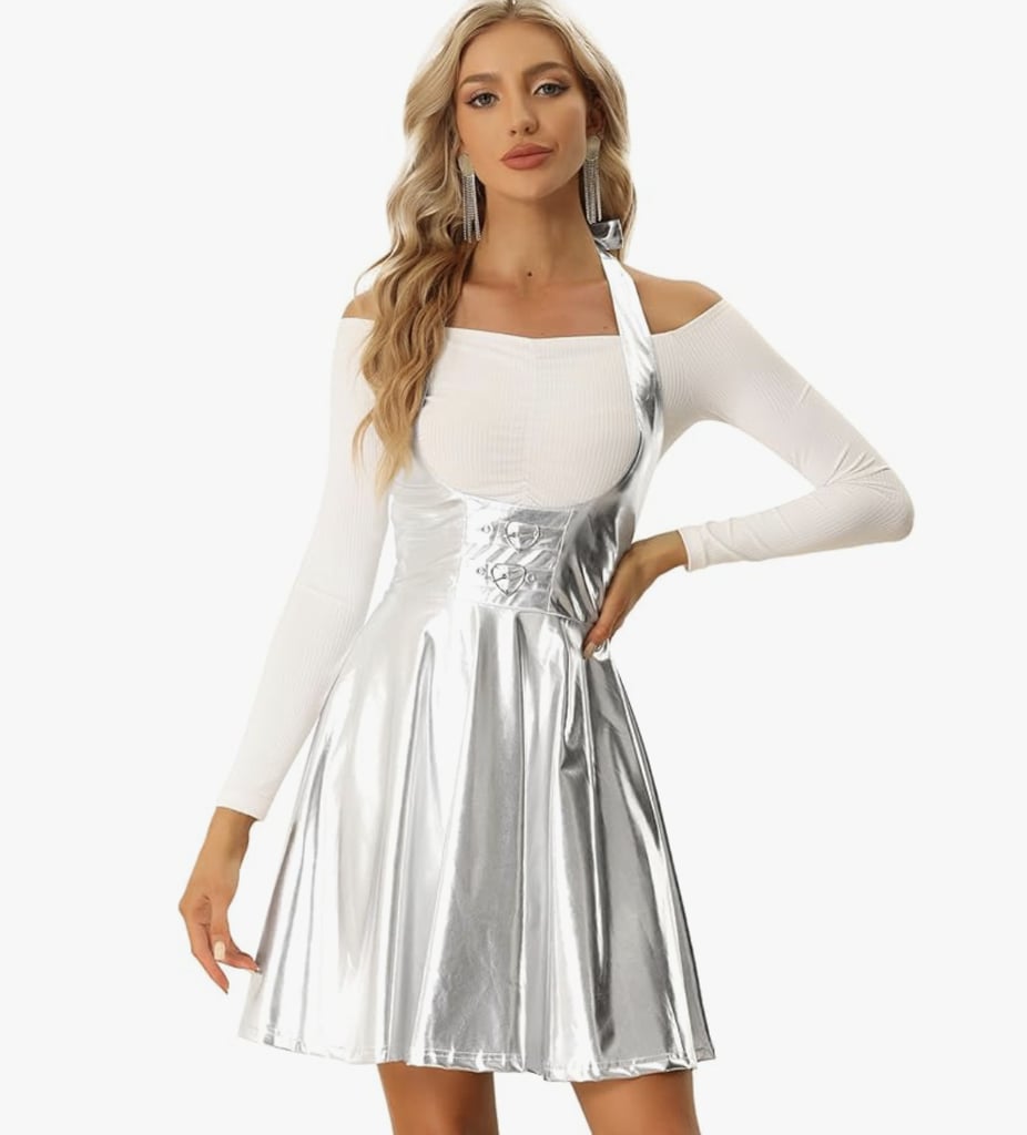 Allegra K Metallic Suspender Skirt