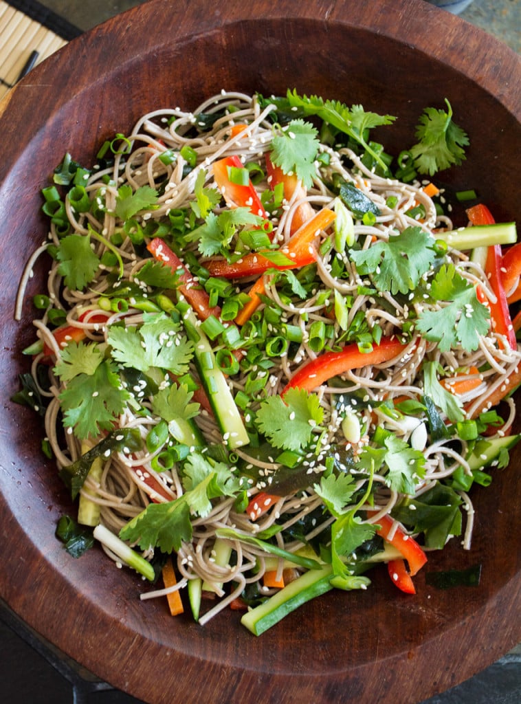 Spicy Soba Noodle Salad With Carrots, Bell Peppers, and Cucumbers