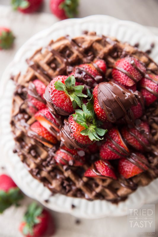 Whole-Wheat Dark-Chocolate-Covered Strawberry Waffles