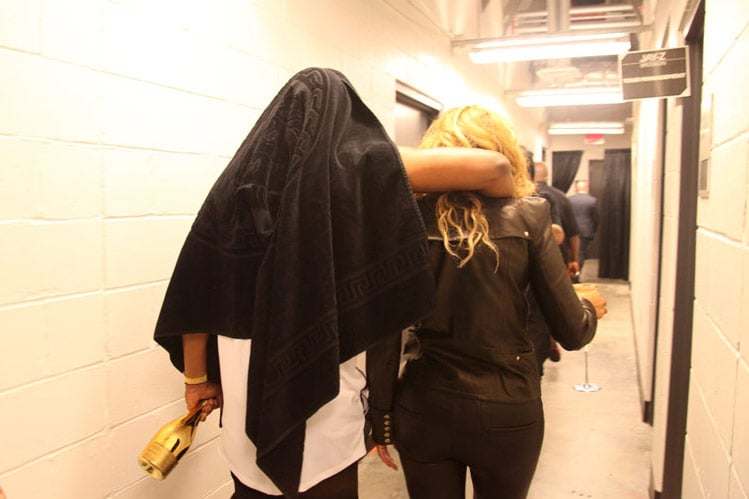 Jay Z slung his arm over Beyoncé's shoulder after a performance at the Barclays Center in October 2012.