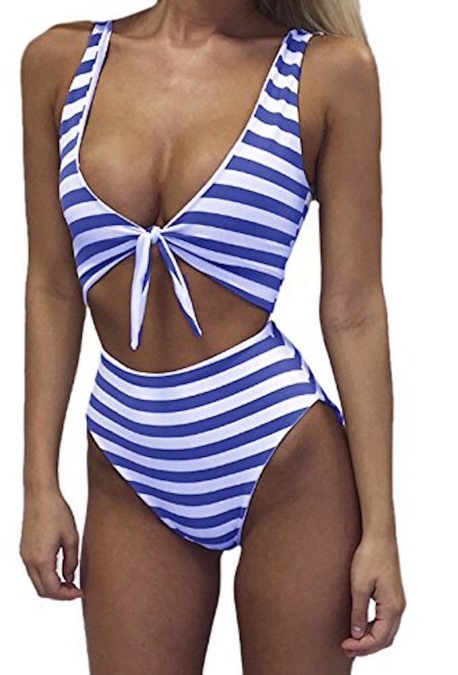 Faaaashion High-Waist Striped One-Piece Swimsuit