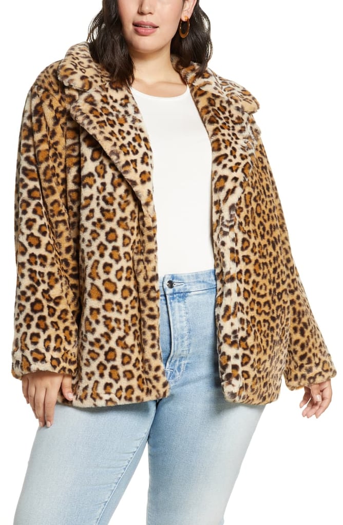 Halogen Leopard Print Faux Fur Coat