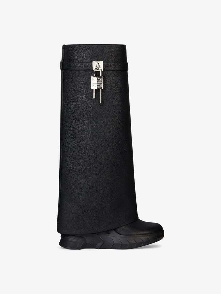 Shop the Givenchy Shark Lock Biker Boots in Grained Leather