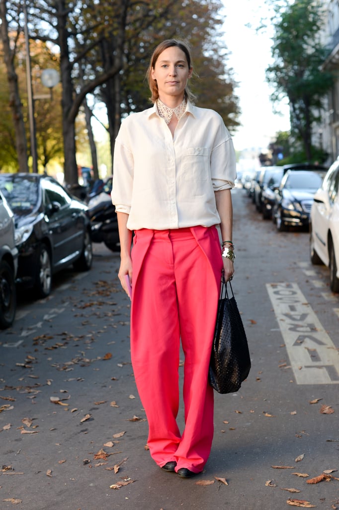 Bold Ferragamo trousers were the statement-makers in this look.
Bold Ferragamo trousers were the statement-makers in this look.