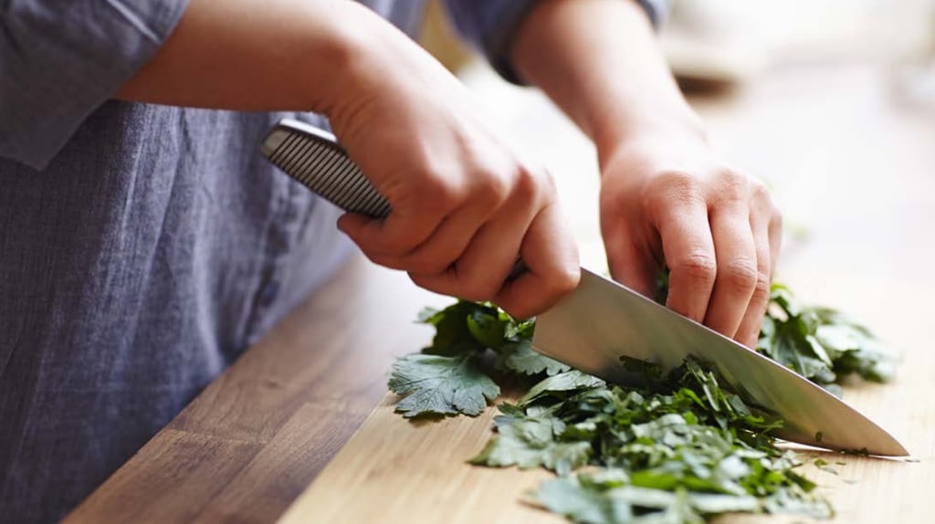 The cook's knife ($15) is made of stainless steel and comes with a 15-year limited waranty