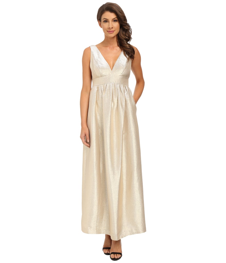 Jill Stuart Sleeveless Double-V Lurex Satin Gown