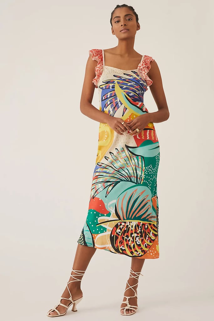 Abstract Work of Art: Conditions Apply Ruffled Floral Maxi Dress