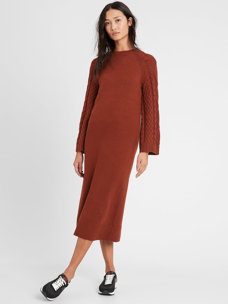 Cable-Sleeve Sweater Dress