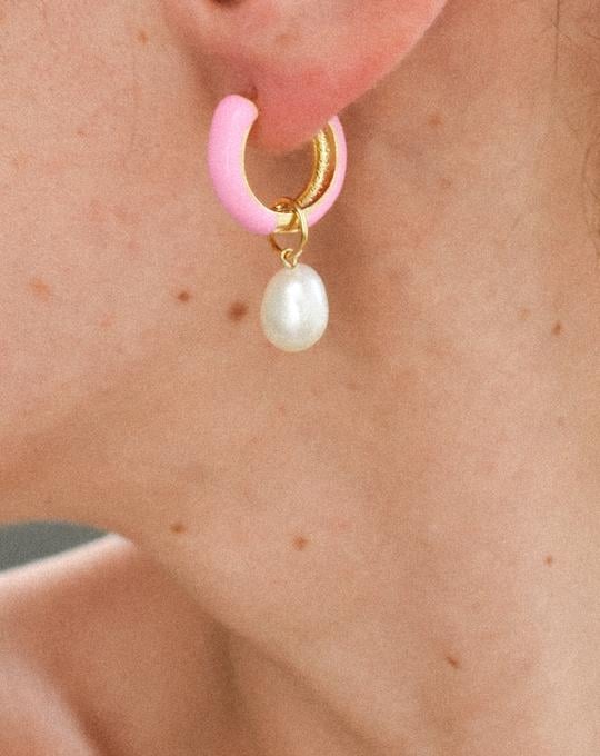 Above Average Pink Pearl Hoops