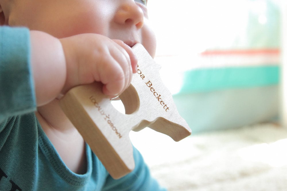 A Personalized Teether For Kids: Personalized US State Wooden Teether