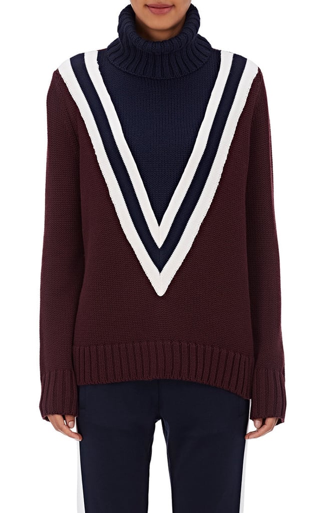 "Sweater weather calls for knits you can live in. This Tory Sport V-Pattern Merino Wool-Blend Turtleneck Sweater ($295) is both on-trend and classic. The kind I'll wear on repeat." — HWM