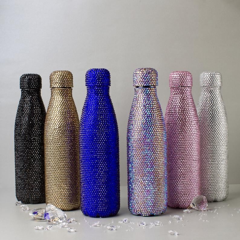 Etsy Rhinestone Water Bottle  Bling Bottle with Cap Personalized