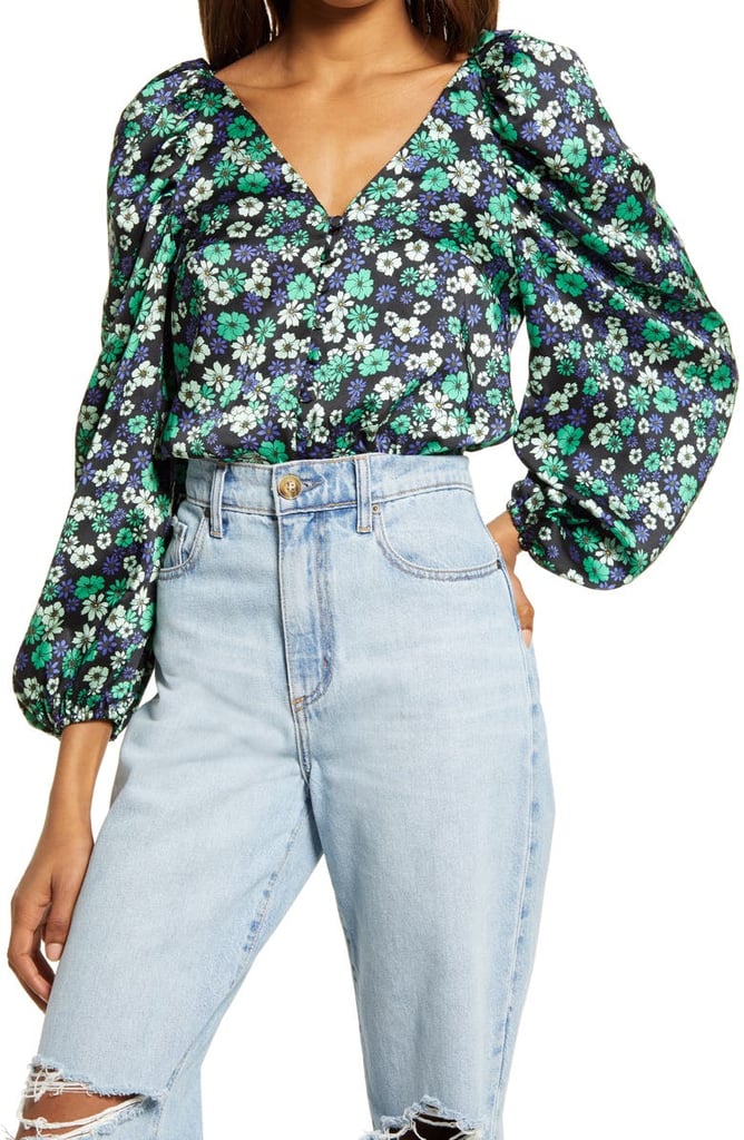 Topshop Floral Puff Sleeve Blouse
