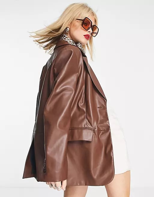 Bershka Oversized Faux Leather Blazer