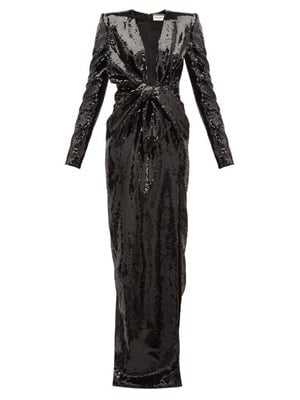Saint Laurent Bow Plunge-Neck Sequinned Gown