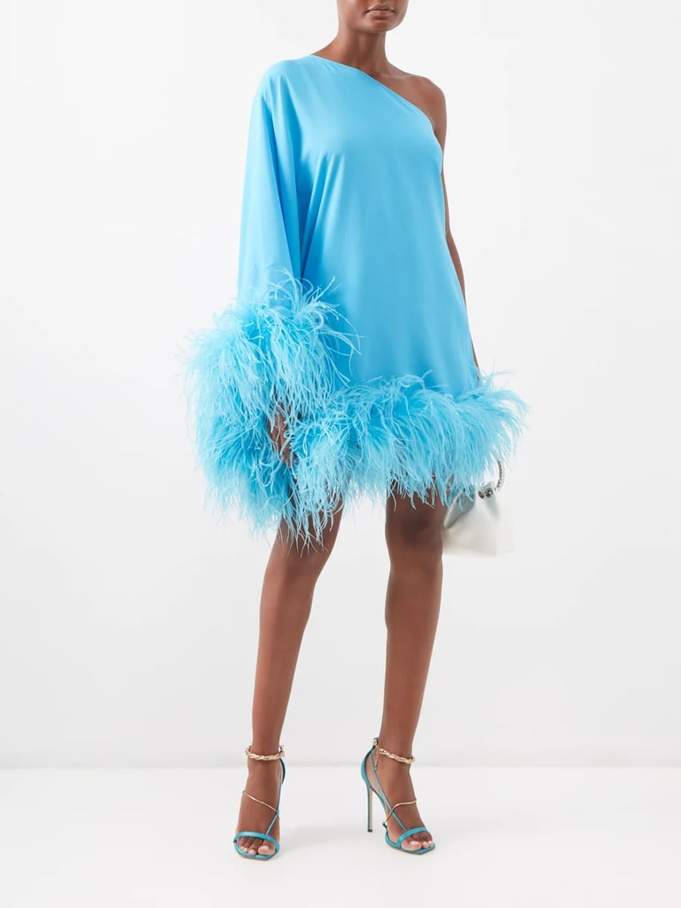 Taller Marmo Piccolo Ubud Feather Trim Asymmetric Crepe Dress